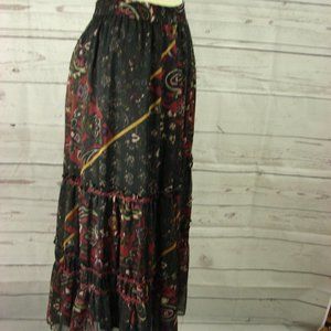 Black Deep Red Yellow Floral Flowing Layered Skirt